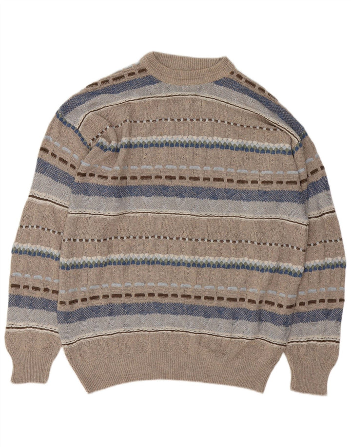 Vintage herre rund hals sweater stor grå geometrisk