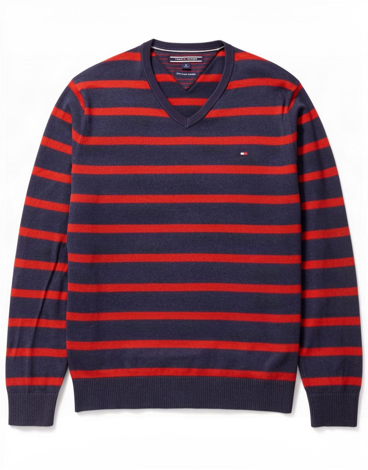 Tommy Hilfiger Herre V-hals sweater Medium Navyblå stribet bomuld