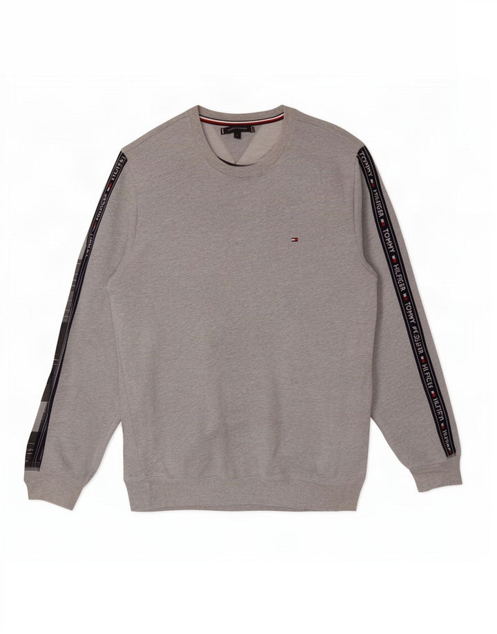 Tommy Hilfiger Herre Grafisk Sweatshirt Jumper Stor Grå Colourblock Bomuld