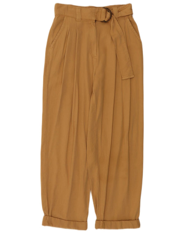 Topshop Womens High Waist Cropped Trousers UK 8 Small W26 L25 Beige