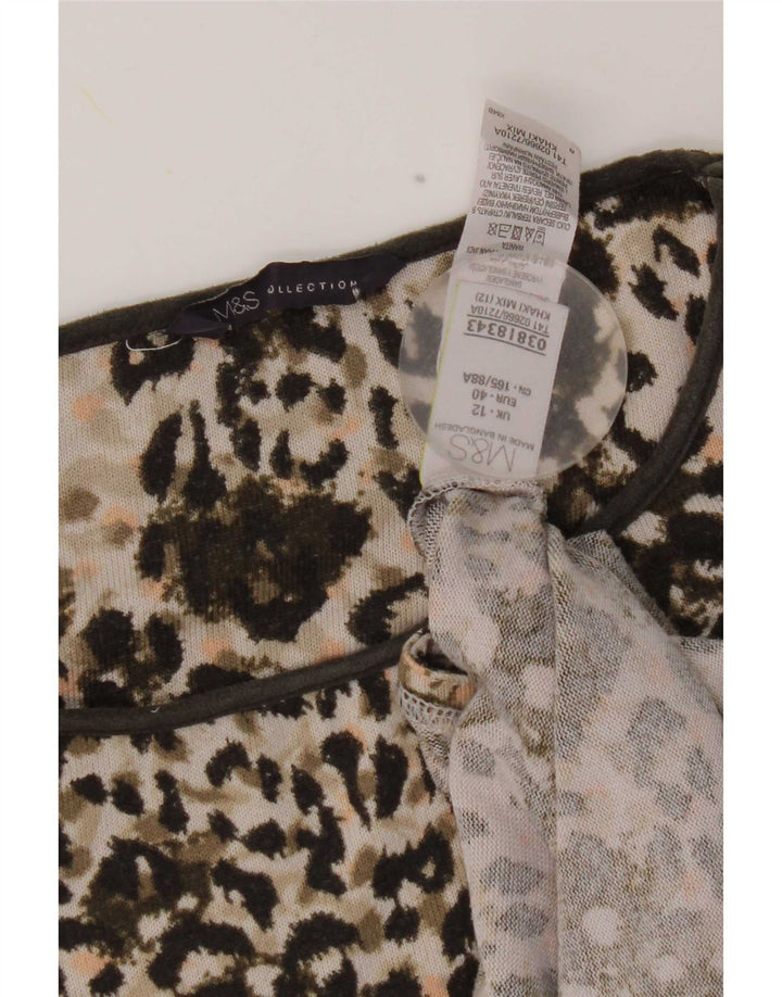 Marks & Spencer Dame Tunika Top UK 12 Medium Khaki Animal Print