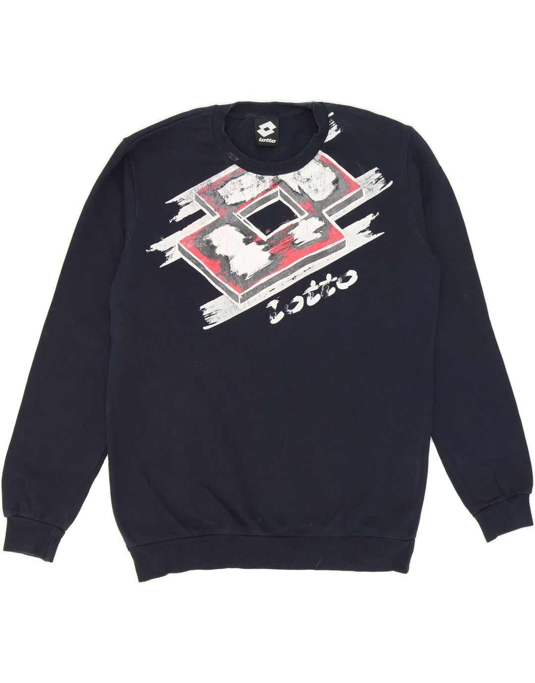 LOTTO Mens Graphic Sweatshirt Jumper Medium Navy Blue Cotton Vintage Lotto and Second-Hand Lotto from Messina Hembry 