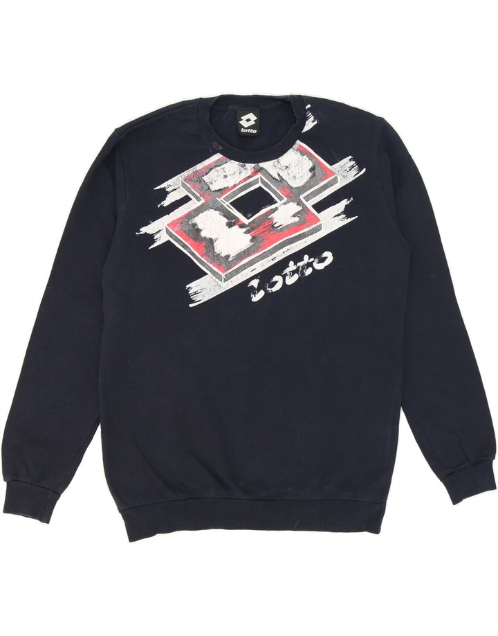 LOTTO Mens Graphic Sweatshirt Jumper Medium Navy Blue Cotton Vintage Lotto and Second-Hand Lotto from Messina Hembry 