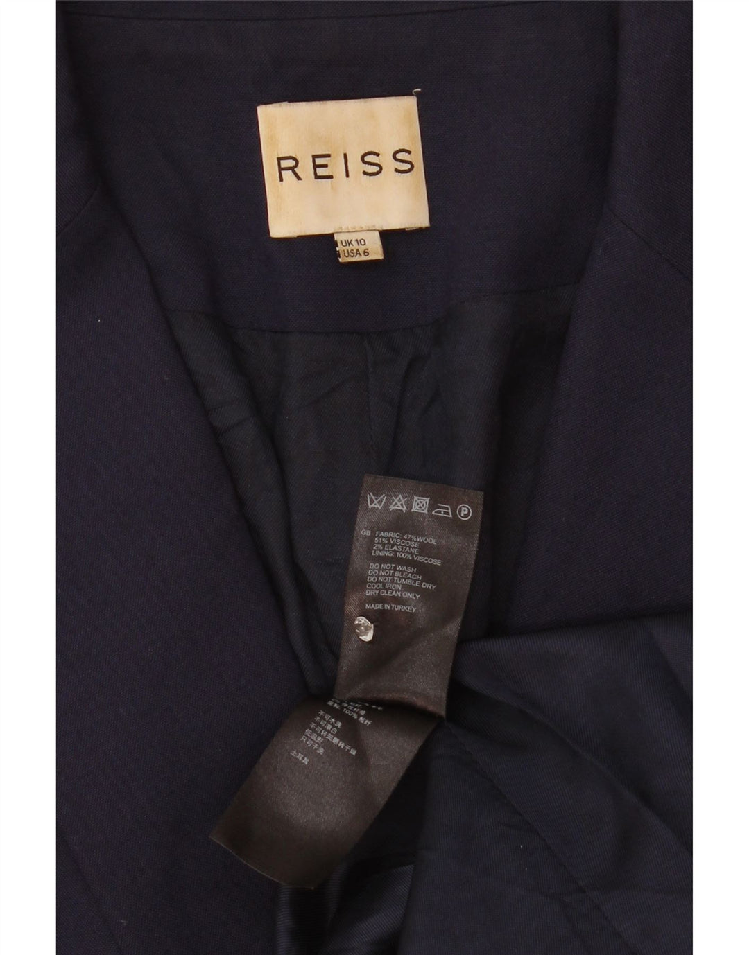 Reiss Dame 1 Knap Blazer Jacket UK 10 Small Navy Blue Viscose