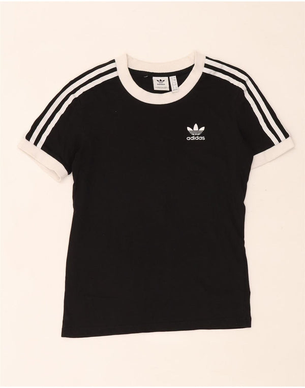 Adidas Dame T-Shirt Top UK 4 XS Sort Colourblock Bomuld