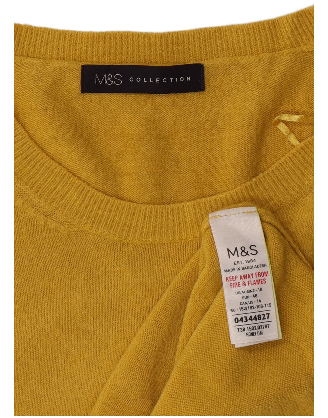 MARKS & SPENCER Dame sweater med rund hals DK 18 XL Gul Akryl