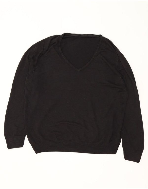 Marks & Spencer Dame V-hals sweater UK 20 2XL Sort Akryl