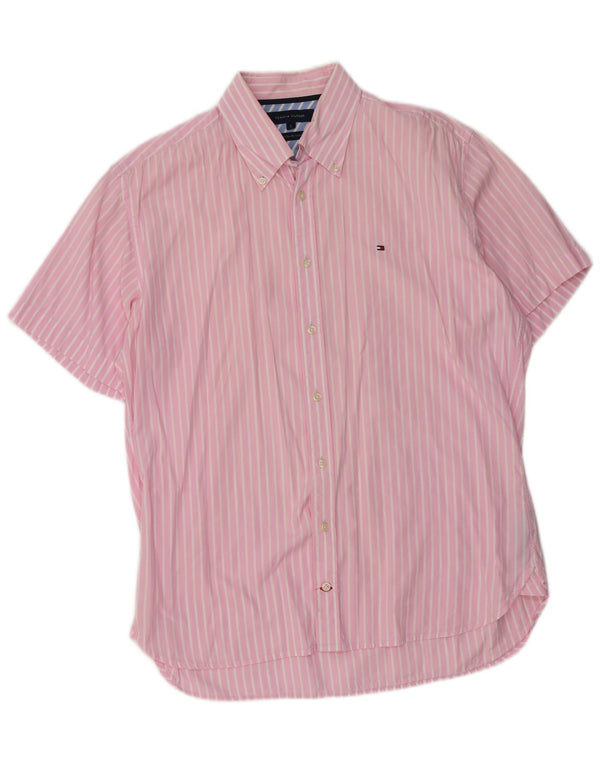 Tommy Bahama Mens Short Sleeve Shirt Large Pink Pinstripe Cotton