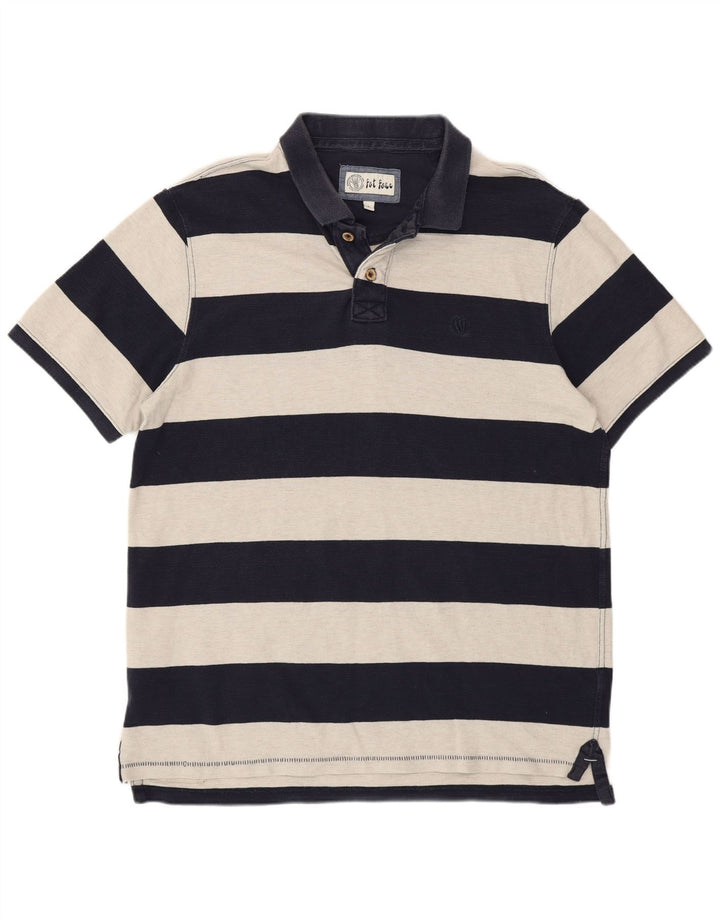 Fedt ansigt herre poloshirt Stor marineblå stribet bomuld