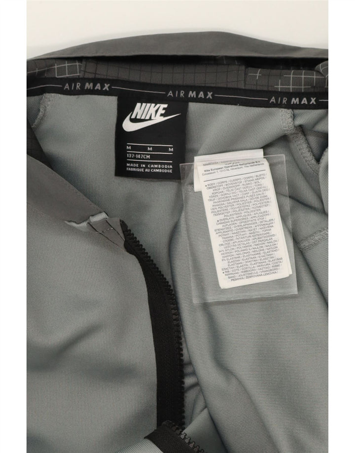 NIKE Boys Graphic Zip Hoodie Sweater 10-11 Years Medium Grey Colourblock Vintage Nike and Second-Hand Nike from Messina Hembry 