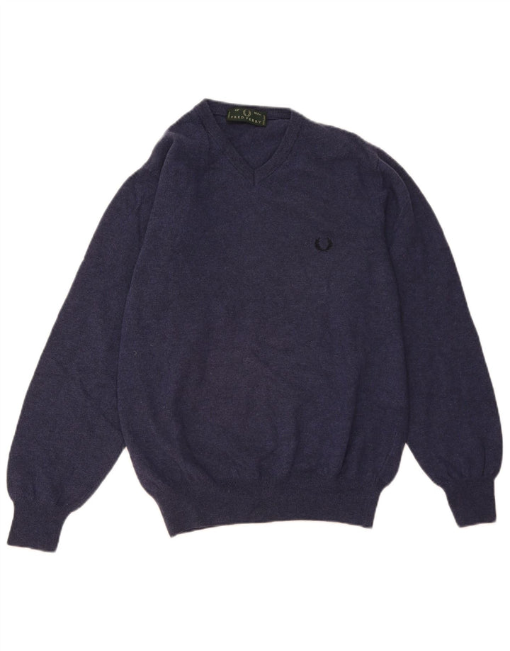 FRED PERRY Herre V-hals sweater Medium Marineblå Uld