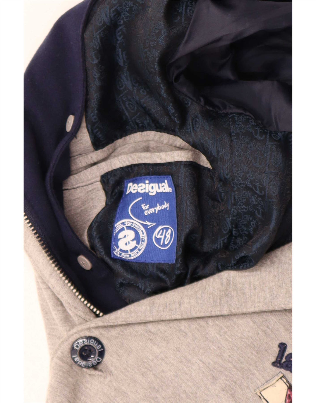 Desigual Herre Hooded 2 Button Blazer Jacket UK 48 4XL Grå Colourblock
