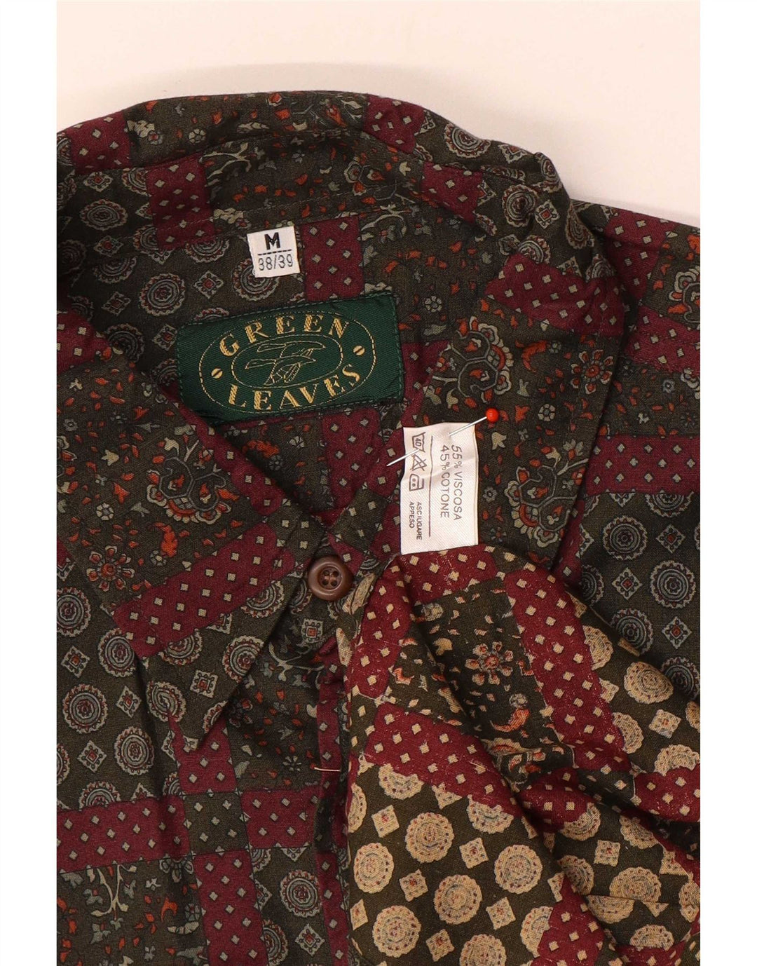 Grønne blade herreskjorte str. 38/39 Medium Rød Paisley Viscose