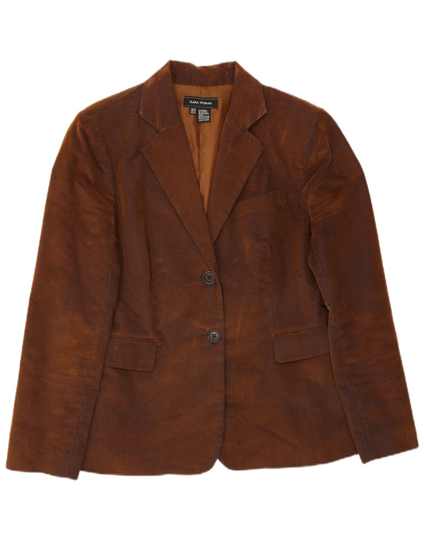 Zara Womens 2 Button Corduroy Blazer Jacket EU 44 XL Brown Cotton