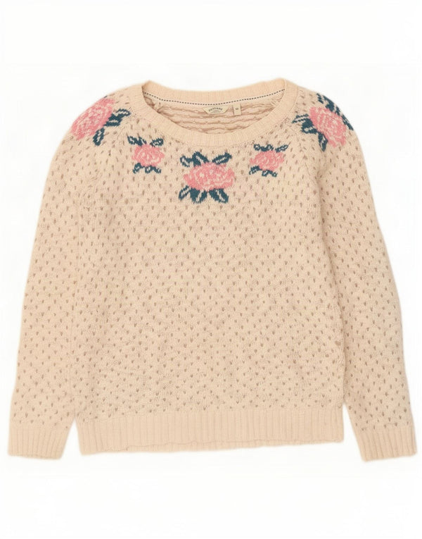 Fat Face Dame Boat Neck Jumper Sweater UK 10 Small Off White Floral
