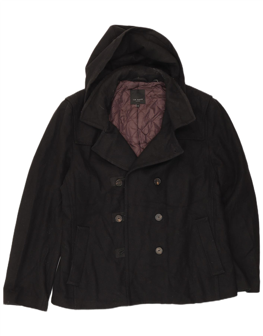 Ted Baker Herre Hooded Pea Coat Størrelse 6 XL Sort Uld