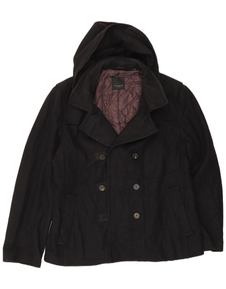 Ted Baker Herre Hooded Pea Coat Størrelse 6 XL Sort Uld