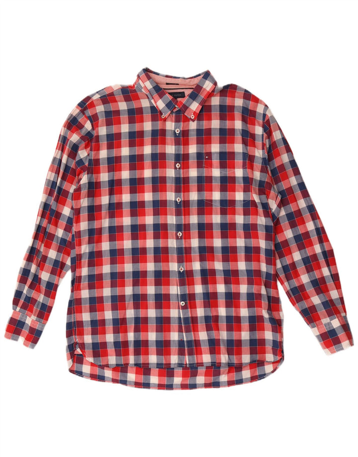 Tommy Hilfiger Herre Custom Fit skjorte XL Rød Gingham Bomuld