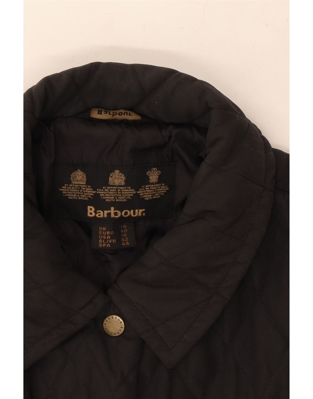 BARBOUR Quiltet jakke til kvinder UK 14 Large Sort