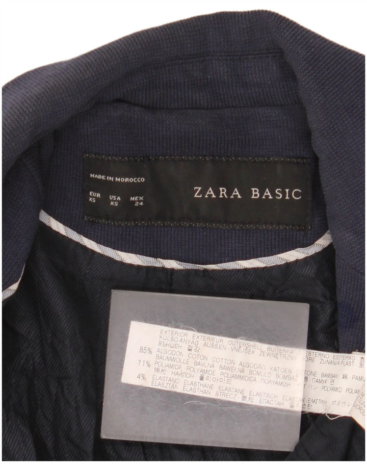 Zara Dame 1 Knap Blazer Jakke UK 6 XS Marineblå Bomuld