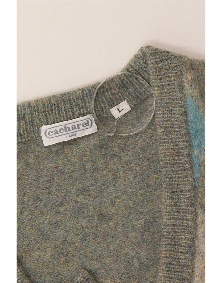 Cacharel Herre Cardigan Sweater Large Grey Argyle/Diamond Wool