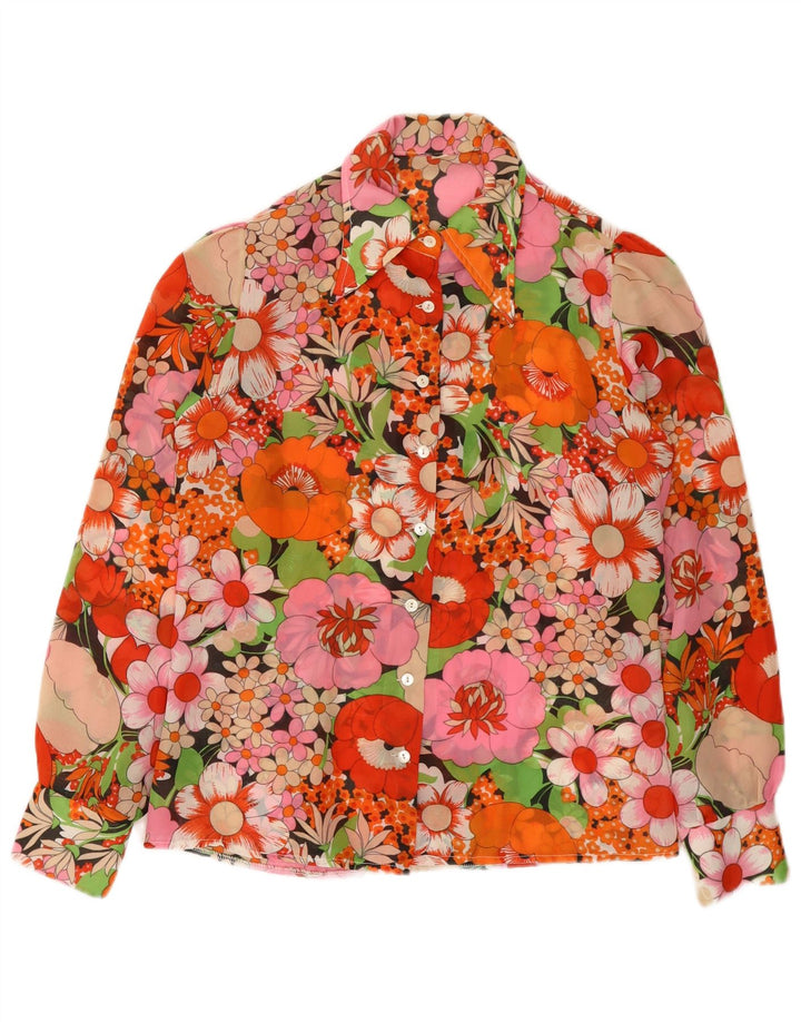 Vintage dameskjortebluse UK 12 Medium Multicolored Floral Polyester