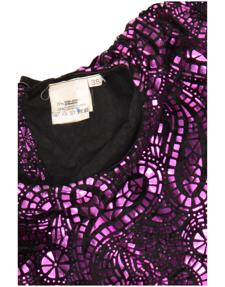 Vintage Dame Oversized Bluse Top EU 38 Medium Lilla Paisley Acetate