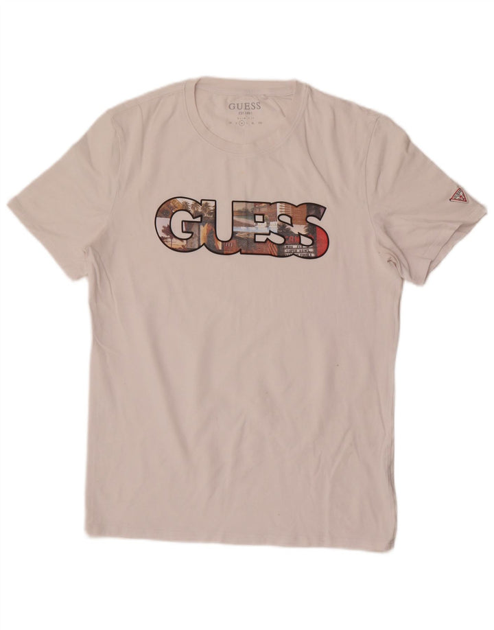 Guess Herre Slim Fit Grafisk T-Shirt Top Medium White