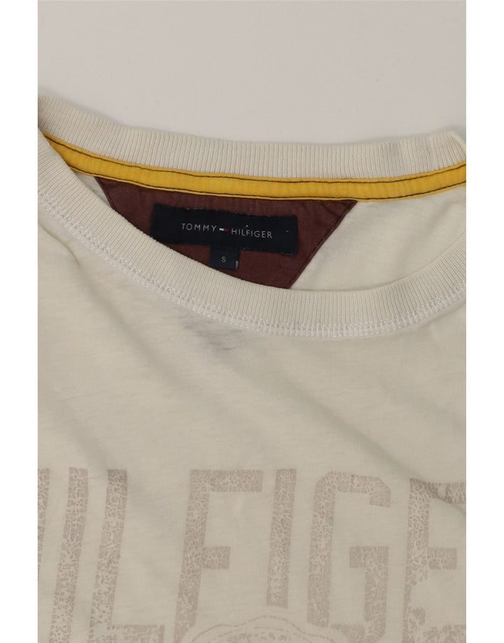 TOMMY HILFIGER Mens Graphic T-Shirt Top Small White Cotton Vintage Tommy Hilfiger and Second-Hand Tommy Hilfiger from Messina Hembry 
