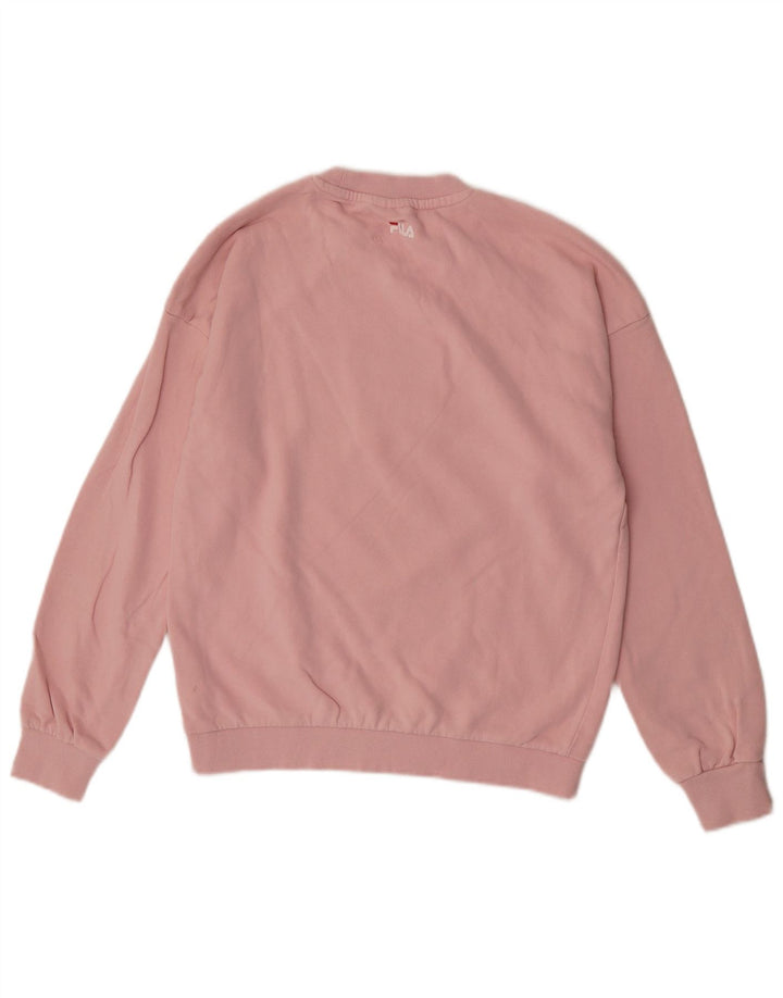 Fila Dame Grafisk Sweatshirt Jumper UK 14 Medium Pink Bomuld