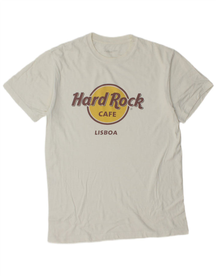 Hard Rock Cafe Herre Lisboa Grafisk T-Shirt Top Medium Hvid