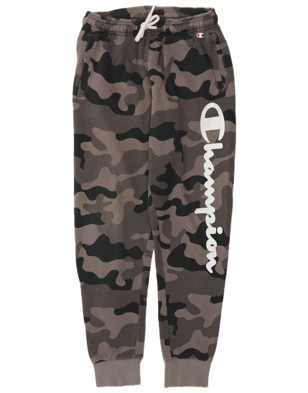 CHAMPION Mens Graphic Tracksuit Trousers Joggers Small Grey Camouflage