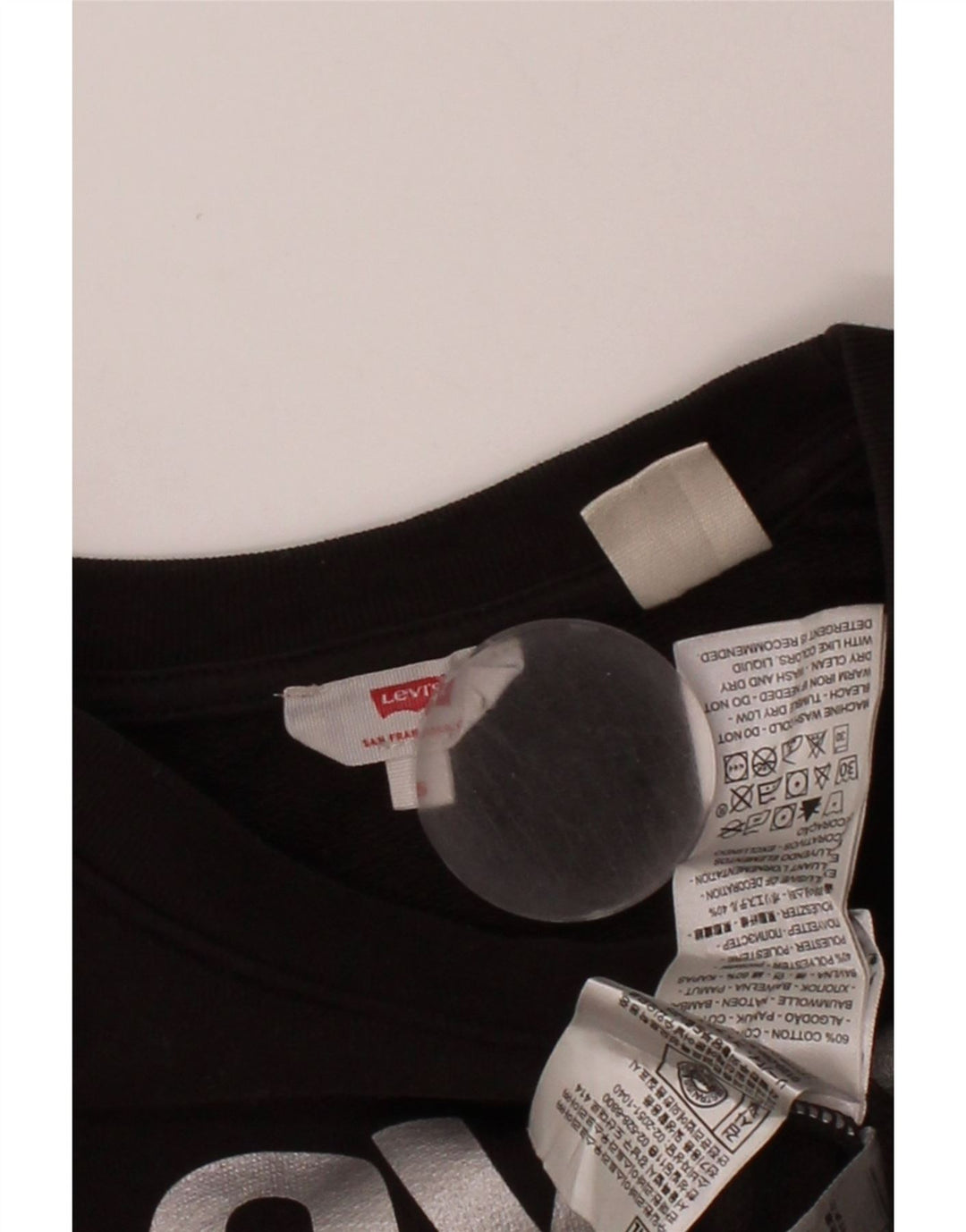 LEVI'S Womens Graphic Oversized Sweatshirt Jumper UK 10 Small Black Cotton Vintage Levi's and Second-Hand Levi's from Messina Hembry 