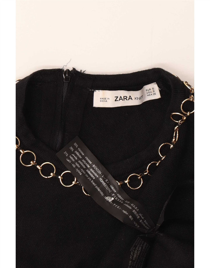 Zara Womens Crop Bluse Top UK 10 Small Black Viscose
