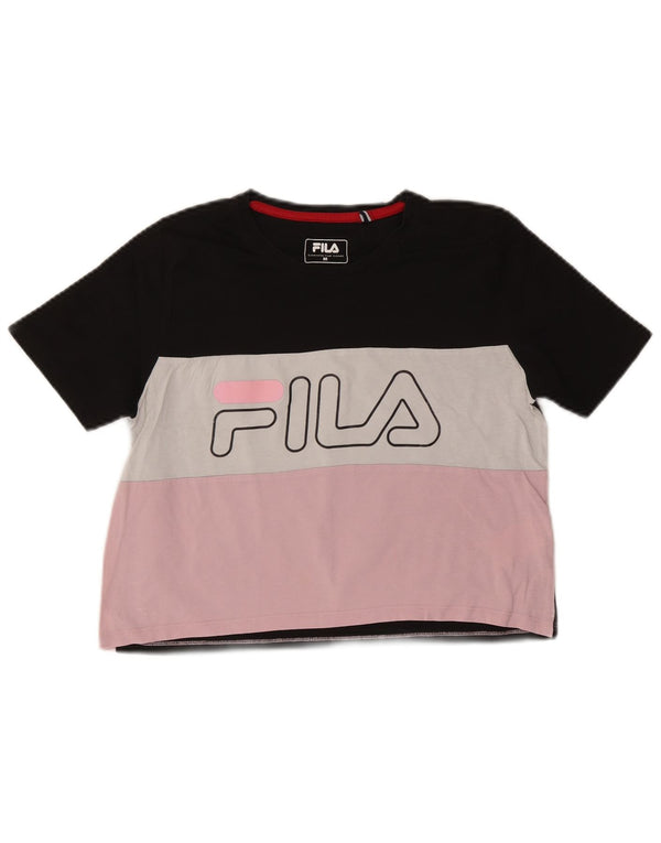 FILA Grafisk T-shirt top til kvinder UK 12 Medium Flerfarvet Colourblock