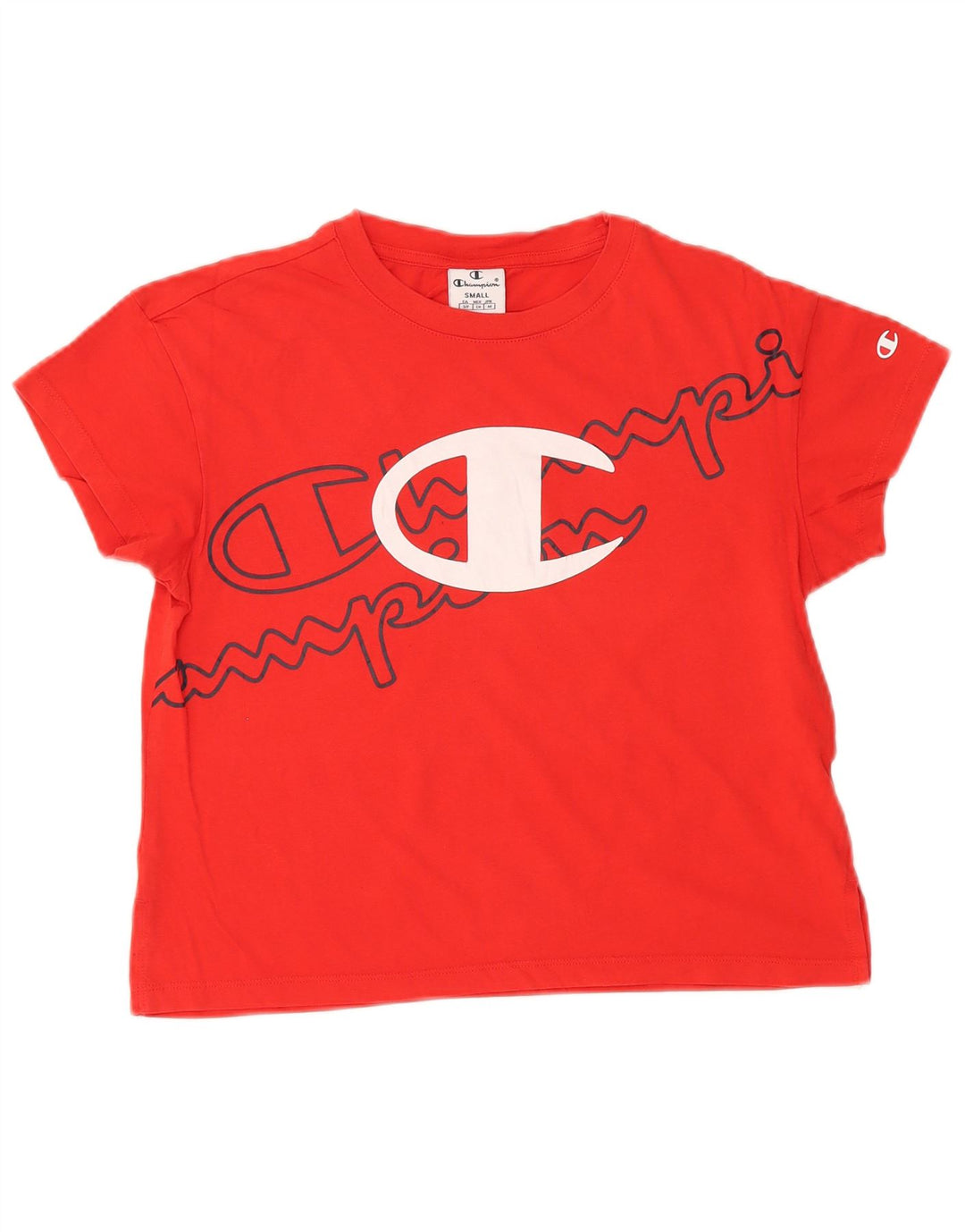 CHAMPION Dame Crop Grafisk T-Shirt Top UK 10 Lille Rød