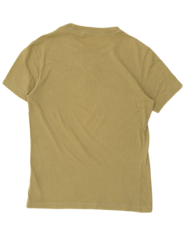 Calvin Klein Jeans Dame Grafisk T-Shirt Top UK 6 XS Khaki Bomuld