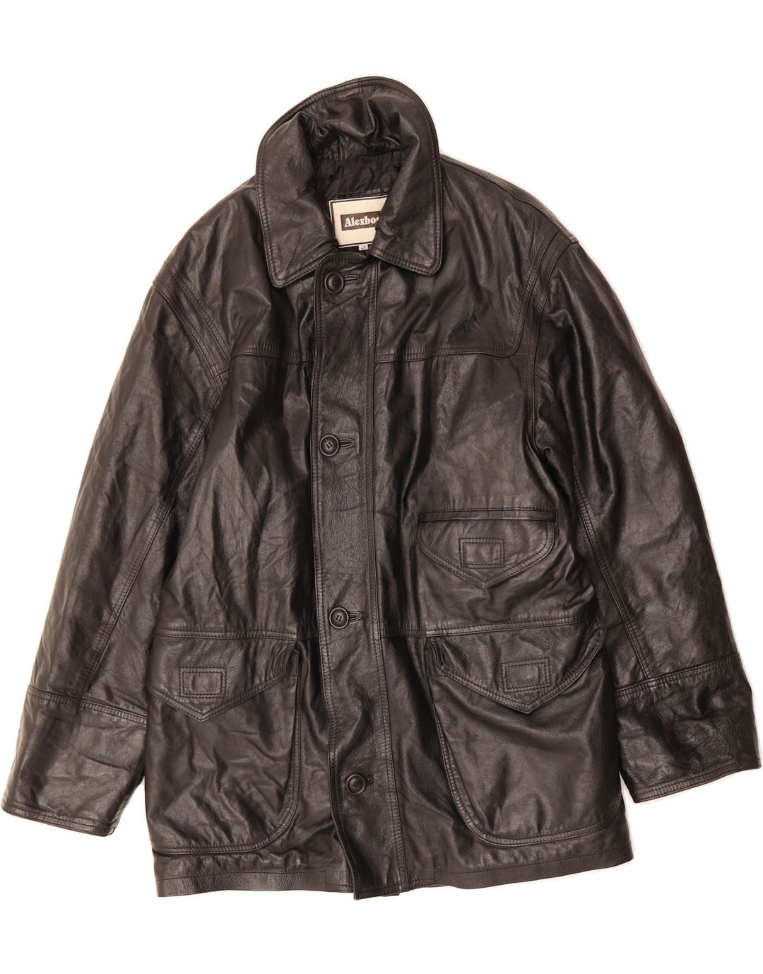 VINTAGE Mens Leather Coat IT 48 Medium Black Leather Vintage Vintage and Second-Hand Vintage from Messina Hembry 