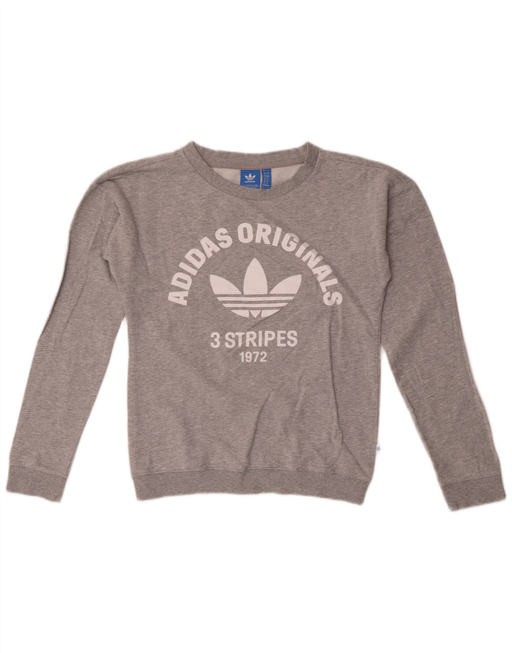 Adidas Dame Grafisk Sweatshirt Jumper UK 8 Lille Grå