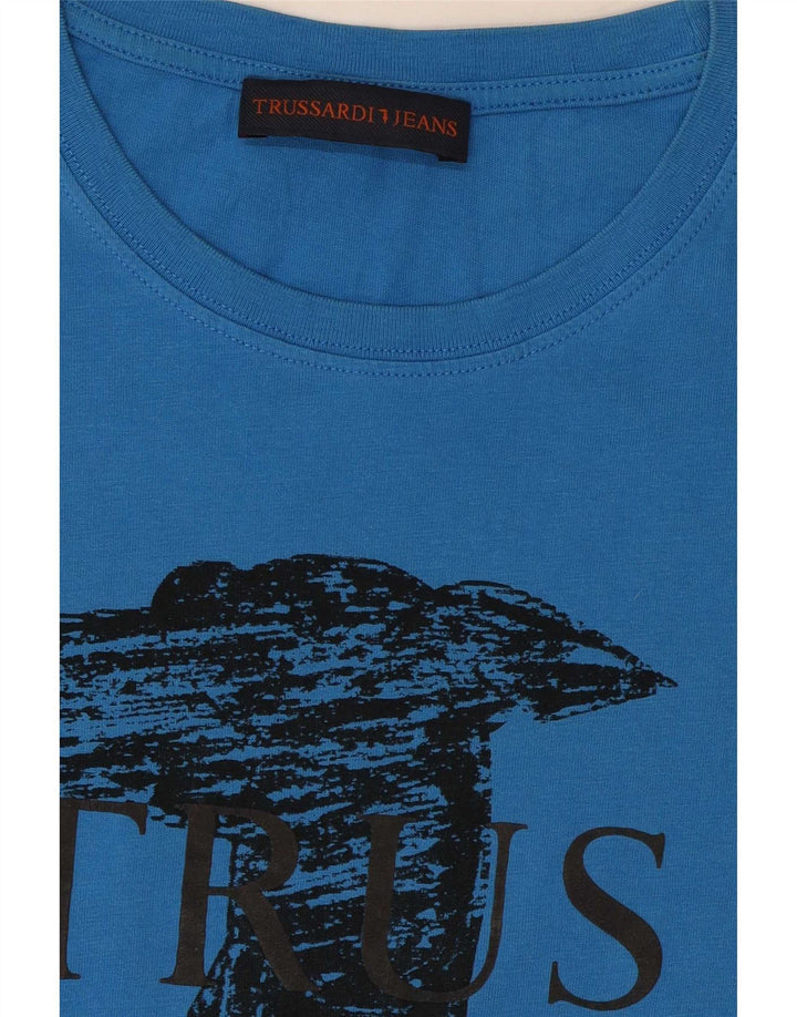 Trussardi Jeans Herre grafisk T-shirt Top Medium Blue