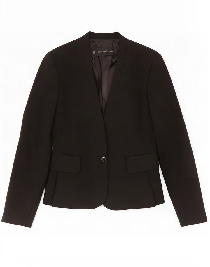 Zara Dame 1 Knap Blazer Jacket UK 12 Medium Sort Polyester