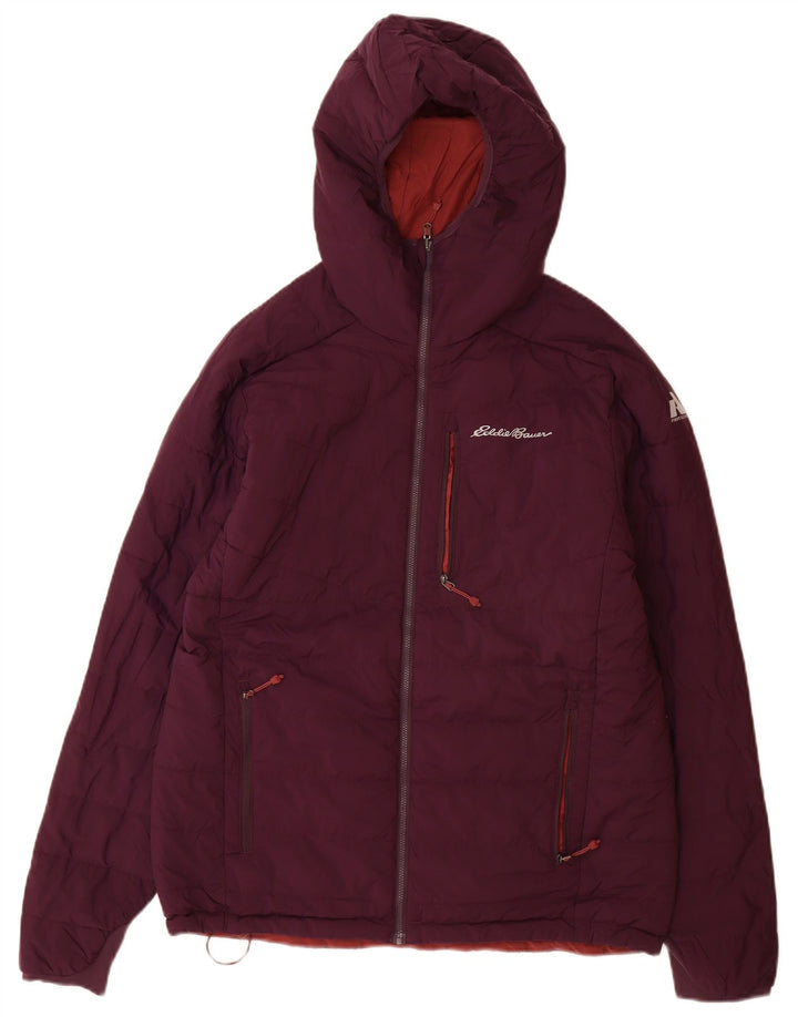 Eddie Bauer Herre Hætte Vendbar Jakke UK 38 Medium Burgundy Nylon