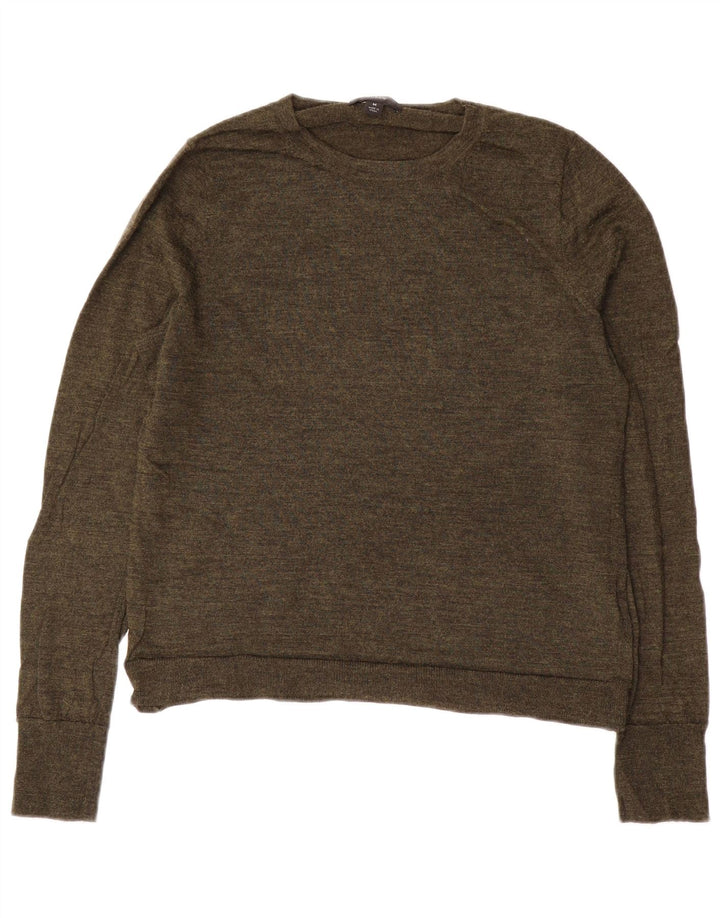 J. CREW Dame Boat Neck Jumper Sweater UK 14 Medium Khaki Merino Wool