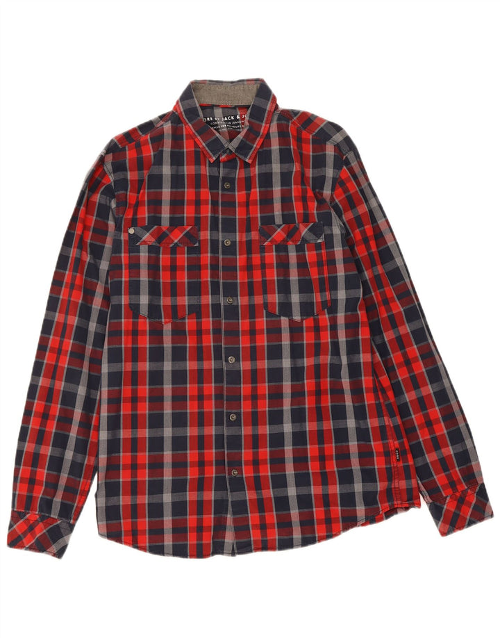 JACK & JONES Mens Shirt Large Navy Blue Check Cotton