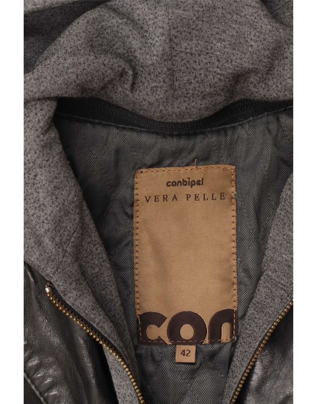 Conbipel Dame Hooded Læder Utility Jacket IT 42 Medium Black