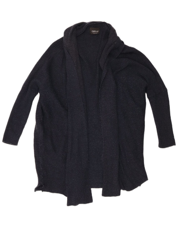 Zara Dame 3/4 ærmet åben cardigan sweater UK 14 Medium Navy Blue Flecked