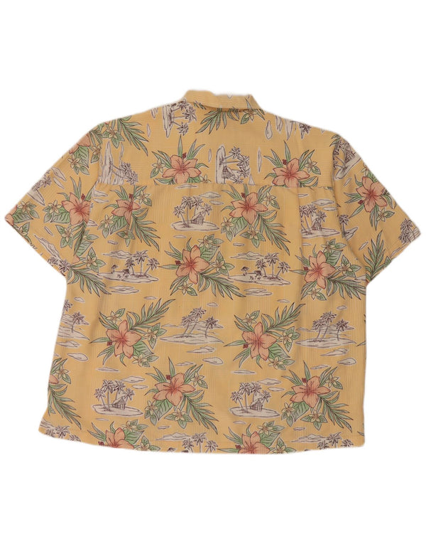 Vintage kortærmet herreskjorte 2XL gul blomstret Rayon