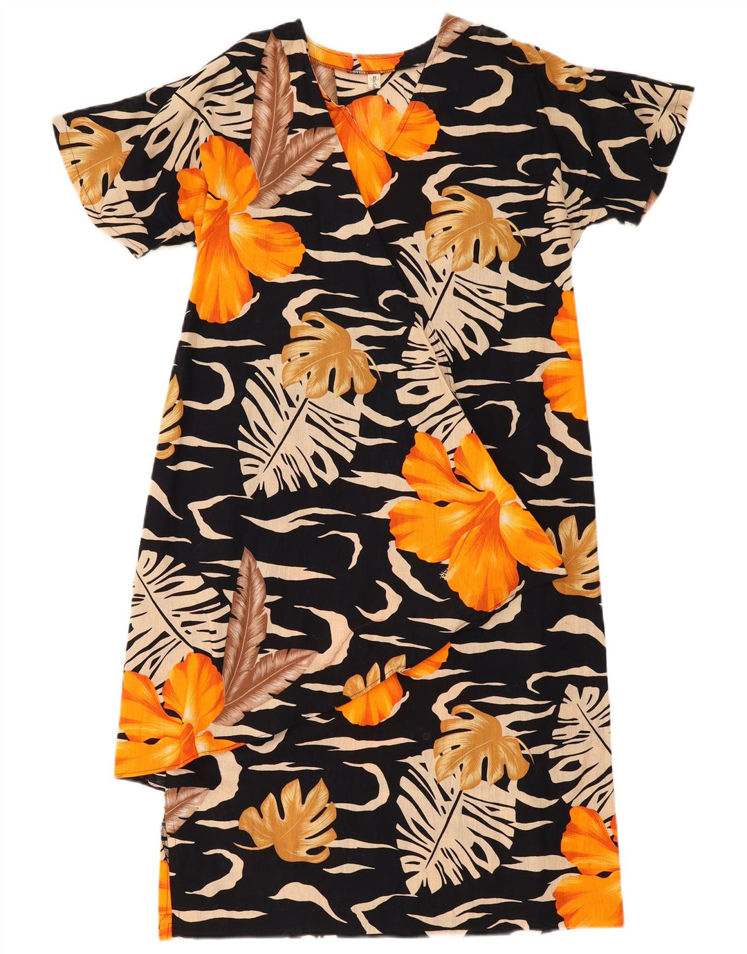 Vintage Dame Shift Dress UK 14 Medium Black Floral Cotton