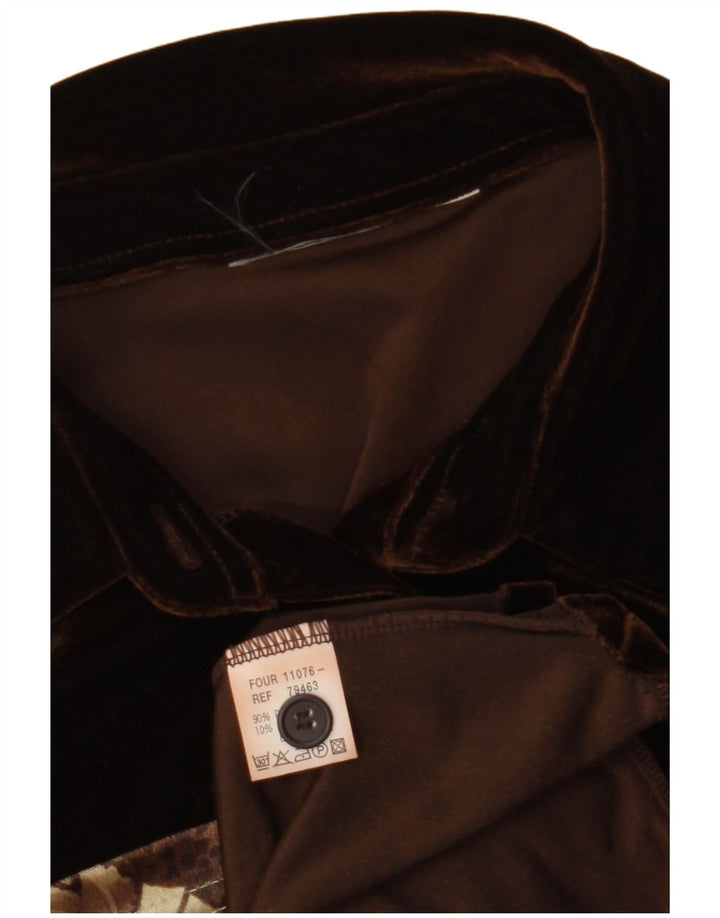 VINTAGE kvinders velour ærmeløs skjortebluse UK 12 Medium Brown Floral