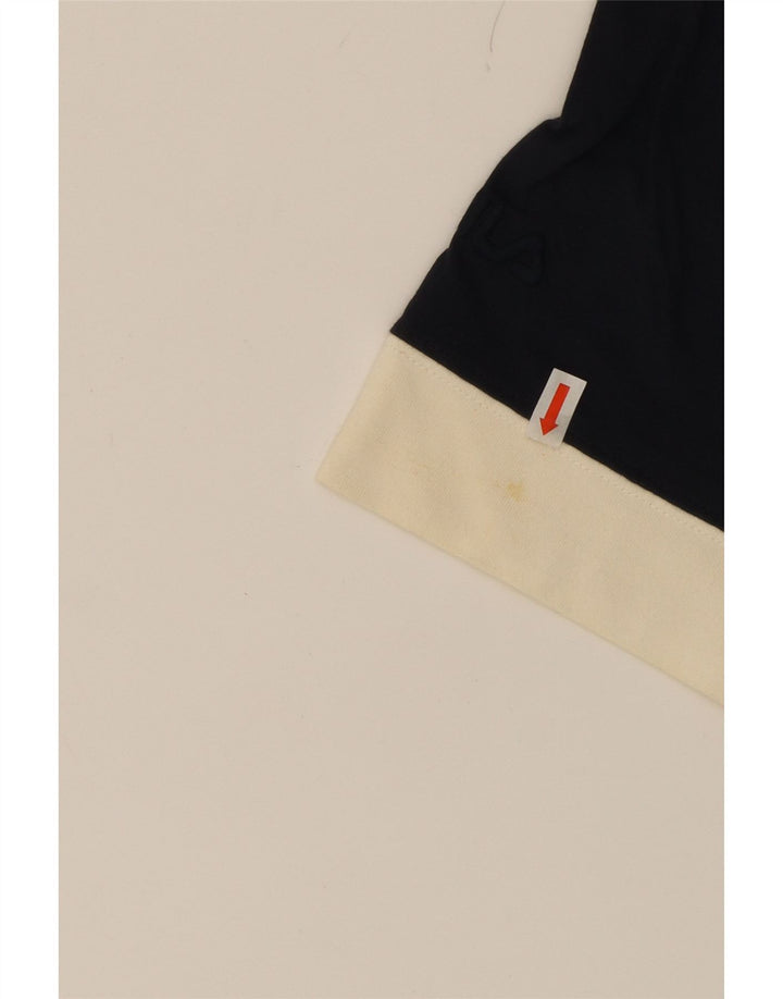 FILA Mens Graphic Polo Shirt Medium Navy Blue Colourblock Cotton Vintage Fila and Second-Hand Fila from Messina Hembry 